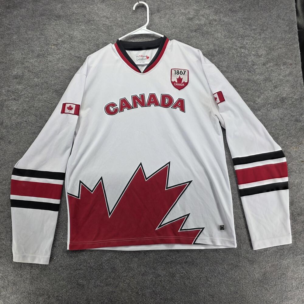 It's FUN To Be Canadian Shirt Mens L White Long Sleeve Jersey V-Neck Hockey